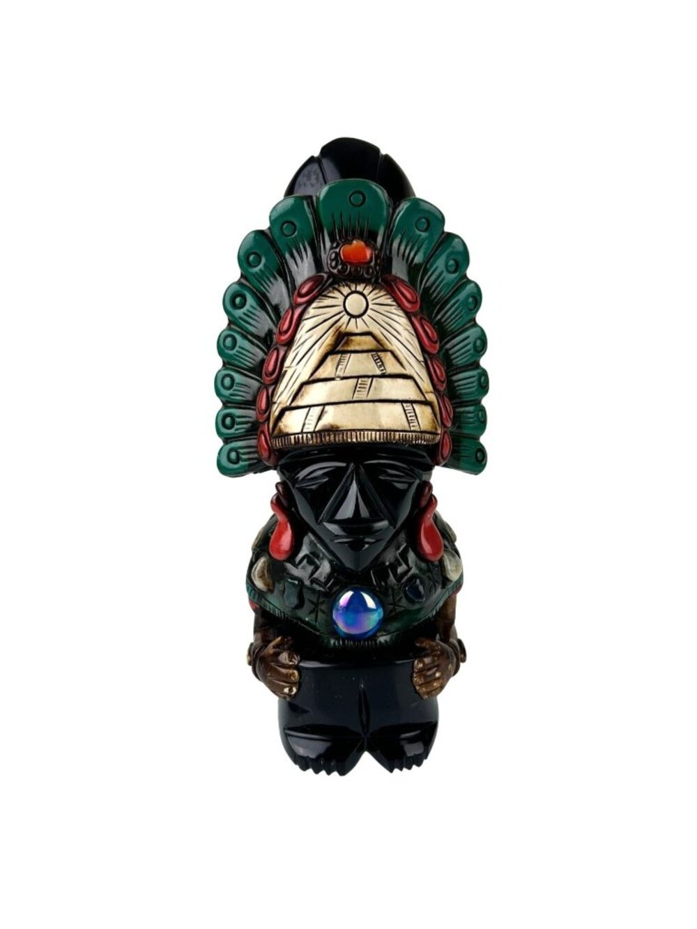 Mexico Carved Black Obsidian Glass Mayan Aztec Fetish God Idol Sculpture Figure
